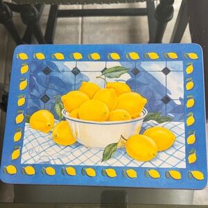 Pimpernel lemon placemats. Made in England they are blue yellow green and white